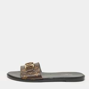 Louis Vuitton Brown Monogram Canvas Lock It Flat Sandals Size 40