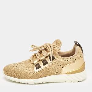 Louis Vuitton Gold Knit Fabric VNR Lace Up Sneakers Size 39