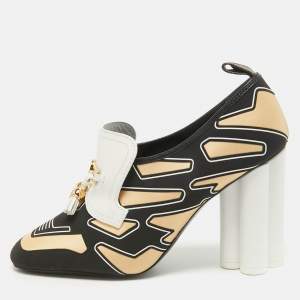 Pre Owned Louis Vuitton Black/Yellow Fabric and Leather Swift Loafer Pumps Size 41