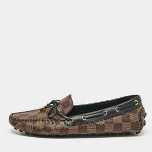 Louis Vuitton Brown/Black Damier Ebene Canvas and Leather Gloria Loafers Size 37.5