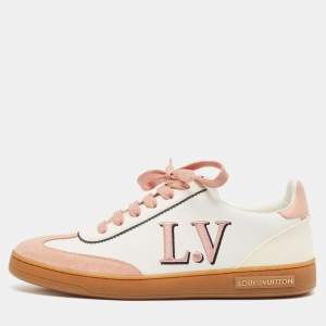 Louis Vuitton White/Pink Leather and Suede Frontrow Low Top Sneakers Size 39