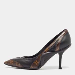 Pre Owned Louis Vuitton Black/Brown Leather and Monogram Canvas Archlight Pumps Size 38.5