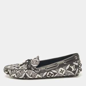 Louis Vuitton Black/White Printed Canvas and Leather Gloria Loafers Size 37.5
