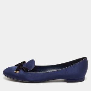 Louis Vuitton Blue Satin Cherie Smoking Slippers Size 39.5
