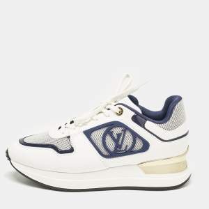 Louis Vuitton White/Navy Blue Leather and Canvas Neo Run Away Sneakers Size 39