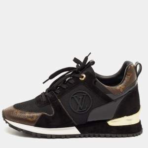 Louis Vuitton Black/Brown Mesh and Monogram Canvas Run Away Sneakers Size 40