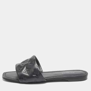 Louis Vuitton Black Monogram Embossed Leather Revival Flat Slides Size 38
