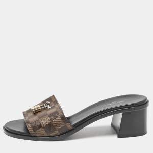 Louis Vuitton Damier Ebene Canvas Lock It Slide Sandals Size 38.5