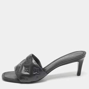 Louis Vuitton Black Monogram Embossed Leather Revival Slide Sandals Size 38.5