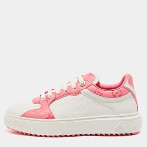 Louis Vuitton White/Pink Leather Time Out Low Top Sneakers Size 38.5