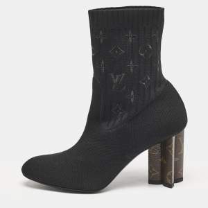 مملوكة مسبقًا Louis Vuitton Black Monogram Knit Fabric Silhouette Ankle Boots Size 39