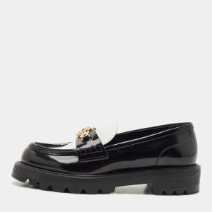 Louis Vuitton Black/White Leather Academy Slip On Loafers Size 38.5