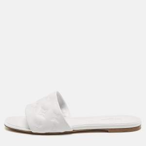 Louis Vuitton White Monogram Embossed Leather Revival Flat Slide Sandals Size 40