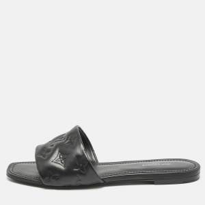 Louis Vuitton Black Monogram Embossed Leather Revival Flat Slide Sandals Size 39