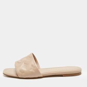 Louis Vuitton Light Pink Monogram Embossed Leather Revival Flat Slides Size 38