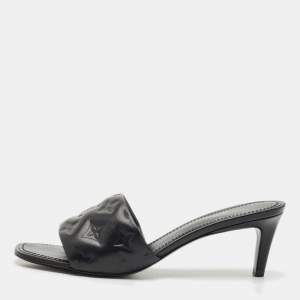 Louis Vuitton Black Monogram Embossed Leather Revival Slide Sandals Size 38.5