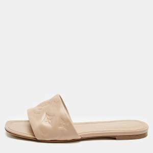 Louis Vuitton Dusty Pink Monogram Embossed Leather Revival Flat Slides Size 38