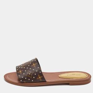 Louis Vuitton Monogram Canvas Studded Lock It Flat Slides Size 36
