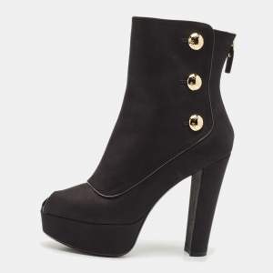 Louis Vuitton Black Nubuck Leather Embellished Platform Booties Size 37.5