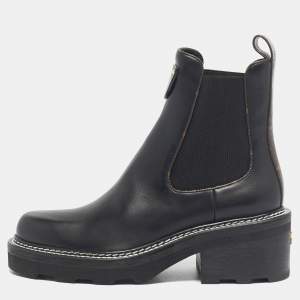 Pre Owned Louis Vuitton Black/Brown Monogram Canvas and Leather Beaubourg Ankle Length Boots Size 38