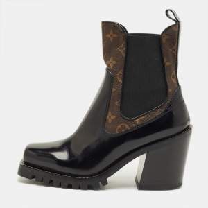 Pre Owned Louis Vuitton Black Leather LV Beaubourg Chelsea Ankle Boots Size 40