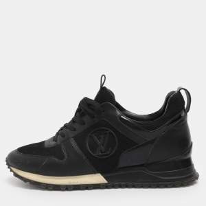 Pre Owned Louis Vuitton Run Away Size 39 Black Leather and Mesh Low Top Sneakers