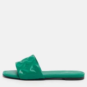 Pre Owned Louis Vuitton Revival Size 39 Green Monogram Embossed  Leather Flat Sandals