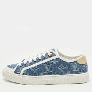 Pre Owned Louis Vuitton Lagoon Size 36 Blue Denim Lace Up Sneakers