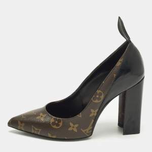 مملوكة مسبقًا Louis Vuitton Size 38 Brown Monogram Coated Canvas and Leather Block Heel Pumps