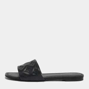 مملوكة مسبقًا Louis Vuitton Revival Size 38 Black Monogram Leather Flat Slide