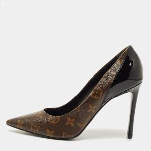 Pre Owned Louis Vuitton Chérie Size 39 Brown/Black Monogram Canvas and Patent Leather Pumps