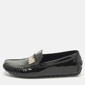 Pre Owned Louis Vuitton Lombok Size 37.5 Black Patent Leather Loafers