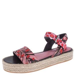 Pre Owned Louis Vuitton Multicolor Floral Canvas Ankle Strap Espadrille Flat Sandals Size 39