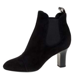 Pre Owned Louis Vuitton Black Suede Leather Ankle Booties Size 38.5