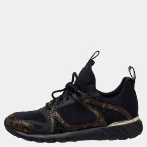Louis Vuitton Black Leather and Monogram Canvas Trainers Sneakers Size 39