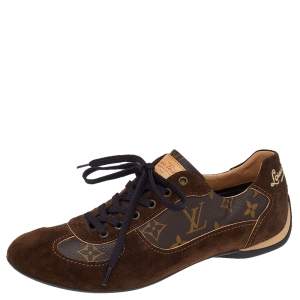 Louis Vuitton Brown Suede And Monogram Canvas Energie Low Top Sneakers Size 40
