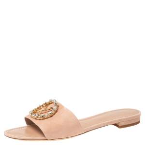 Pre Owned Louis Vuitton Pink Suede Crystal Madeleine Flat Mules Size 41