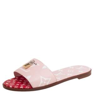 Louis Vuitton Pink Reverse Monogram Canvas Lock It Flat Slide Sandals Size 40