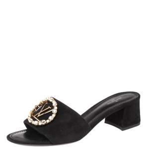 Louis Vuitton Black Suede Madeleine Slide Sandals Size 38
