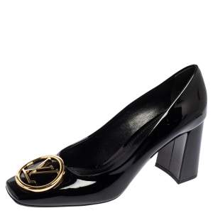 مملوكة مسبقًا Louis Vuitton Black Patent Leather Madeleine Logo Block Heel Pumps Size 41
