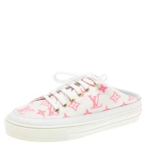 Louis Vuitton Pink/White Monogram Mesh And Leather Stellar Open Back Sneakers Size 38.5