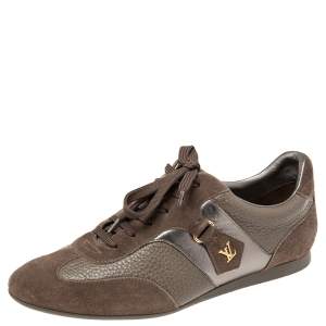 Louis Vuitton Brown Suede and Leather Low-Top Sneakers Size 38 