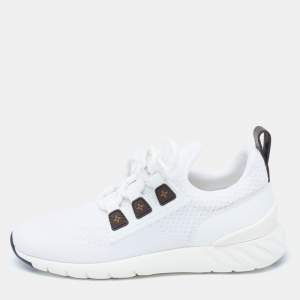 Louis Vuitton White Knit Fabric And Leather Aftergame Lace Up Sneakers Size 38