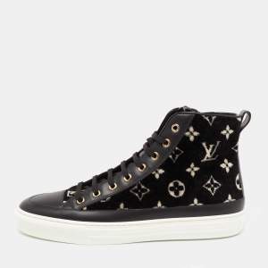 مملوكة مسبقًا Louis Vuitton Black Leather And Velvet Trainers High Top Sneakers Size 40