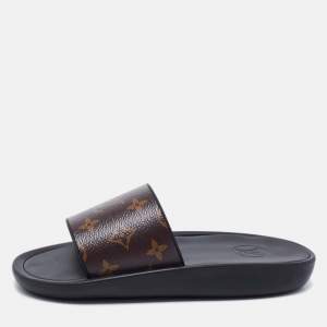 Pre Owned Louis Vuitton Brown Monogram Canvas Sunbath Flat Mules Size 37