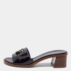 Pre Owned Louis Vuitton Burgundy Patent Leather Lock It  Sandals Size 38.5