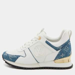 Louis Vuitton White/Blue Monogram Denim, Leather and Mesh Run Away Sneakers Size 35
