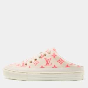 Louis Vuitton White/Pink Mesh and Leather Stellar Sneaker Mules Size 38.5