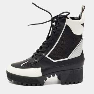 Louis Vuitton Black/White Leather and Mesh Laureate Platform Desert Boots Size 40