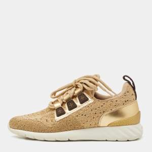 Louis Vuitton Gold Knit Fabric and Leather Aftergame Sneakers Size 36